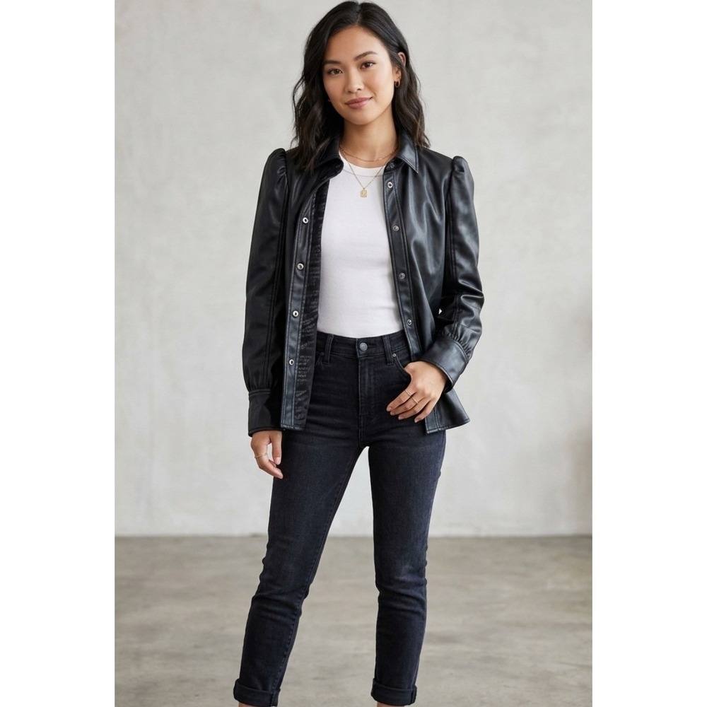 Marc New York Black Faux Leather Puff Sleeve Shacket XS Mobwife Grungecore Biker
